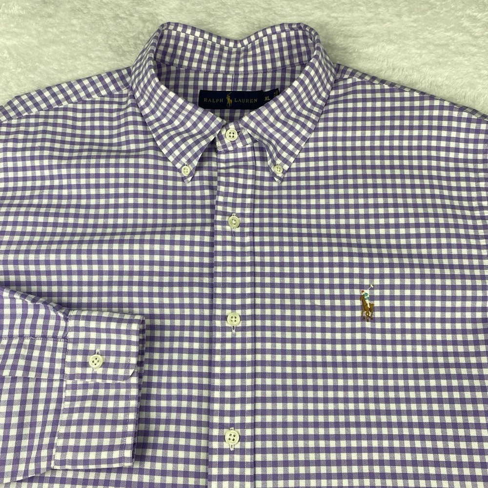 Ralph Lauren‎ Shirt Mens XL Purple/White Checks Long Sleeves